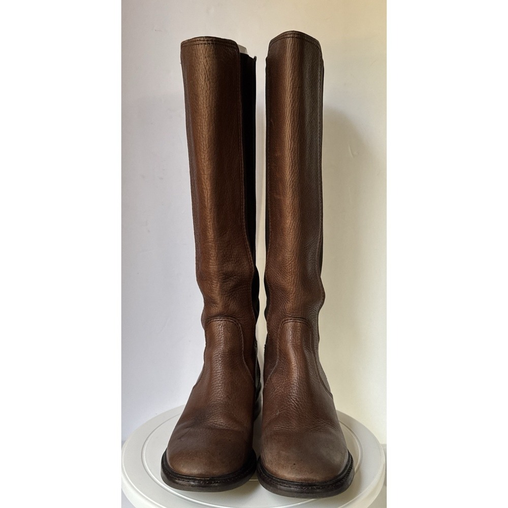 TORY BURCH Boots Womens 5.5 Brown Leather Stretch Panel ZipUp Riding Equestrian